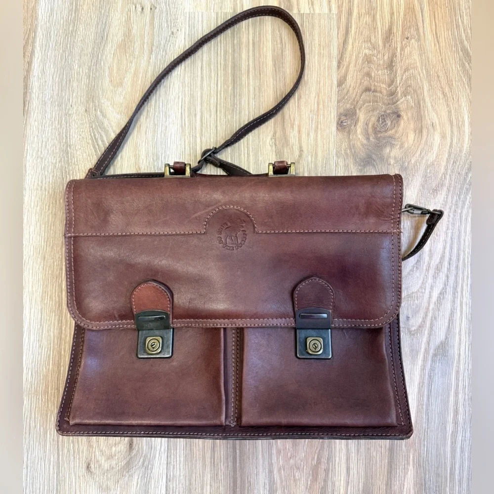 King of the Forest Leather Briefcase Messenger Work Bag Brown